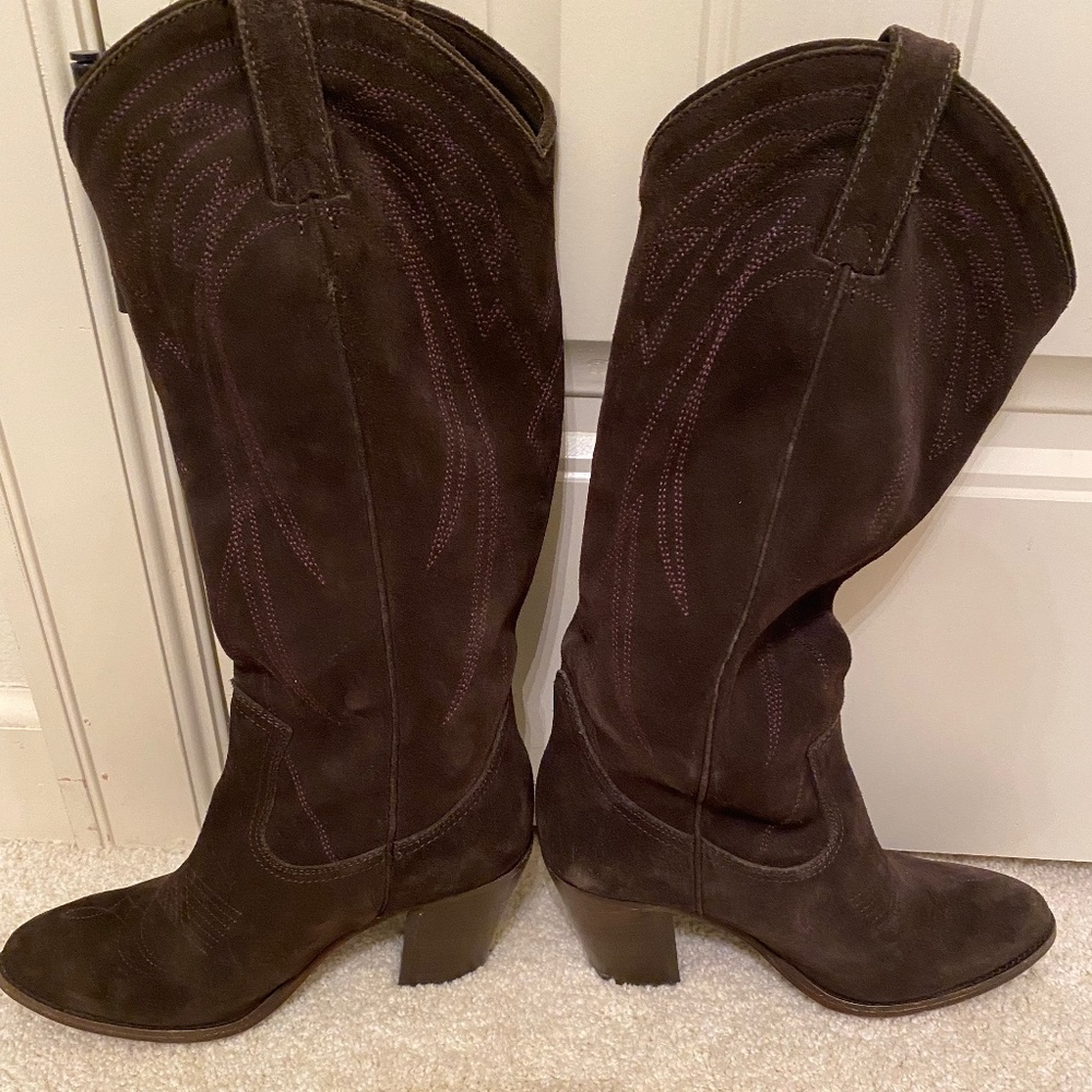 New  FRYE suede dark olive/brown ladies cowboy boots sz 7.5